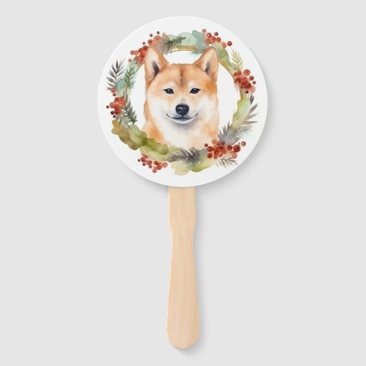 Shiba Inu Kerstkrans feestelijke pup Handwaaier (Voorkant)