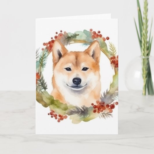 Shiba Inu Kerstkrans feestelijke pup Kaart (Voorkant)