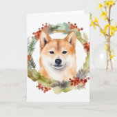 Shiba Inu Kerstkrans feestelijke pup Kaart (Gele Bloem)