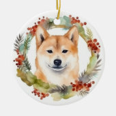 Shiba Inu Kerstkrans feestelijke pup Keramisch Ornament (Voorkant)