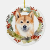 Shiba Inu Kerstkrans feestelijke pup Keramisch Ornament (Achterkant)