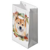 Shiba Inu Kerstkrans feestelijke pup Klein Cadeauzakje (Voorkant Gekanteld)