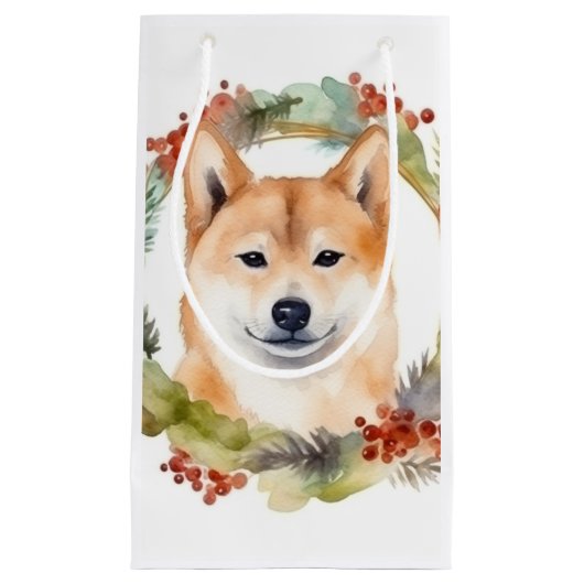 Shiba Inu Kerstkrans feestelijke pup Klein Cadeauzakje (Voorkant)