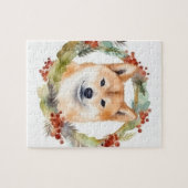 Shiba Inu Kerstkrans feestelijke pup Legpuzzel (Horizontaal)