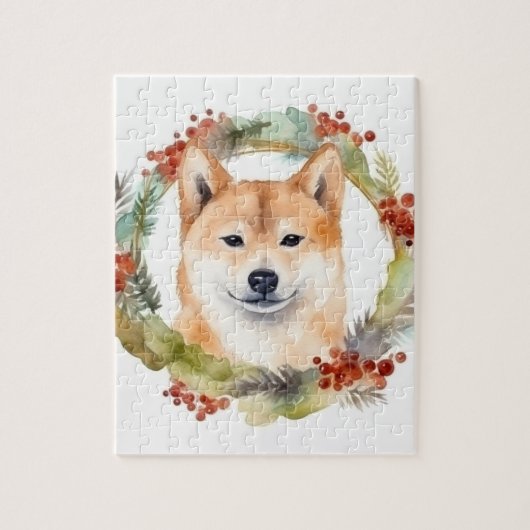 Shiba Inu Kerstkrans feestelijke pup Legpuzzel (Verticaal)
