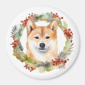 Shiba Inu Kerstkrans feestelijke pup Magneet (Voorkant)