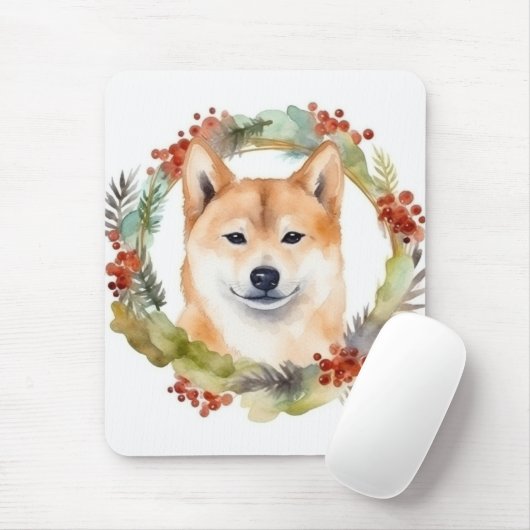 Shiba Inu Kerstkrans feestelijke pup Muismat (Met muis)