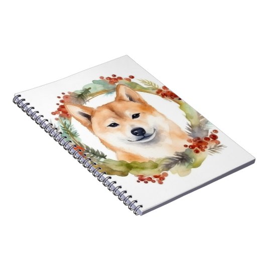 Shiba Inu Kerstkrans feestelijke pup Notitieboek (Rechterzijde)