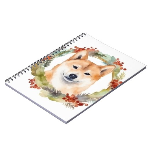 Shiba Inu Kerstkrans feestelijke pup Notitieboek (Linkerzijde)