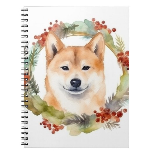 Shiba Inu Kerstkrans feestelijke pup Notitieboek (Voorkant)