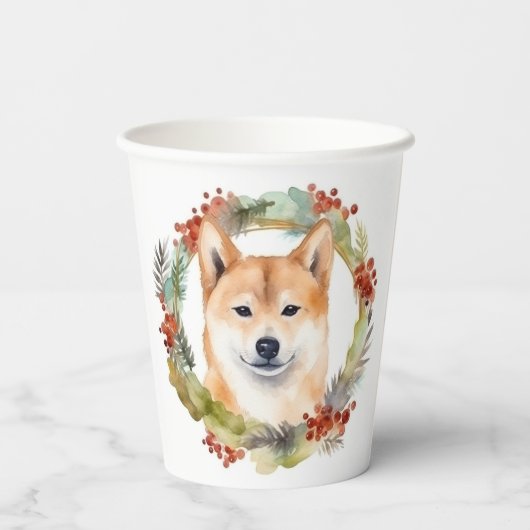 Shiba Inu Kerstkrans feestelijke pup Papieren Bekers (Achterkant)