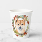 Shiba Inu Kerstkrans feestelijke pup Papieren Bekers (Voorkant)