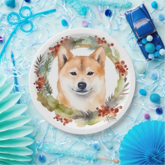 Shiba Inu Kerstkrans feestelijke pup Papieren Bordje (Feest)