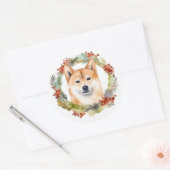 Shiba Inu Kerstkrans feestelijke pup Ronde Sticker (Envelop)