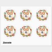 Shiba Inu Kerstkrans feestelijke pup Ronde Sticker (Vel)
