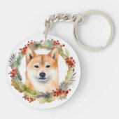 Shiba Inu Kerstkrans feestelijke pup Sleutelhanger (Achterkant)