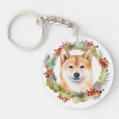 Shiba Inu Kerstkrans feestelijke pup Sleutelhanger (Voorkant)