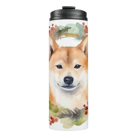 Shiba Inu Kerstkrans feestelijke pup Thermosbeker (Voorkant)