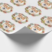 Shiba Inu Kerstkrans Festieve Pup Cadeaupapier (Hoek)