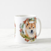 Shiba Inu Kerstkrans Festieve Pup Koffiemok (Voorkant rechts)
