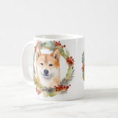 Shiba Inu Kerstkrans Festieve Pup Koffiemok (Voorkant links)