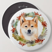Shiba Inu Kerstkrans Festieve Pup Ronde Button 6,0 Cm (Voorkant /achterkant)
