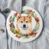 Shiba Inu Kerstkrans Festieve Pup Ronde Button 6,0 Cm (In situ)