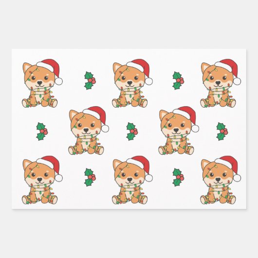 Shiba Inu Kerstmis Winter Dieren Vakantie Honden Inpakpapier Vel (Voorkant 2)