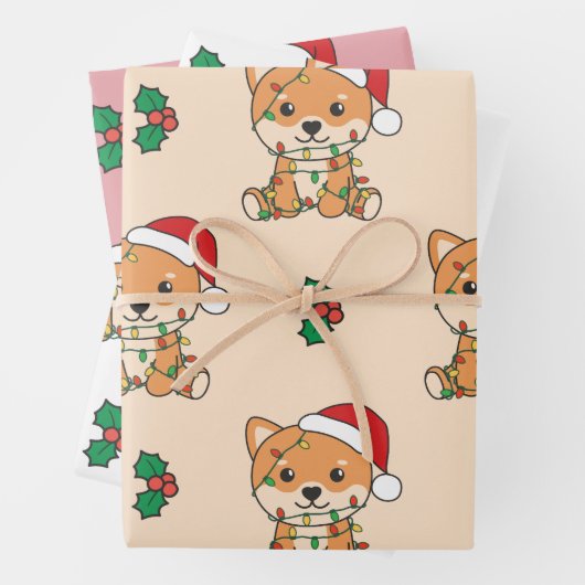 Shiba Inu Kerstmis Winter Dieren Vakantie Honden Inpakpapier Vel (In situ)