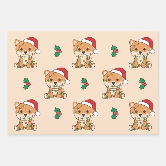 Shiba Inu Kerstmis Winter Dieren Vakantie Honden Inpakpapier Vel (Voorkant)