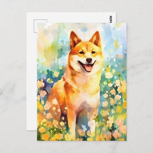 Shiba Inu kleurrijke waterverf kunstwerk Briefkaart (Voorkant / Achterkant)