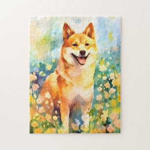 Shiba Inu kleurrijke waterverf kunstwerk Legpuzzel