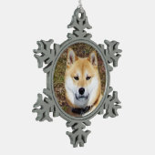 Shiba inu-Kumako Tin Sneeuwvlok Ornament (Links)