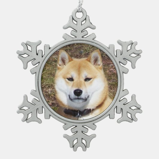 Shiba inu-Kumako Tin Sneeuwvlok Ornament (Voorkant)