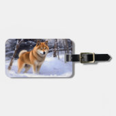 Shiba Inu Laat Het Sneeuw Kerstmis Bagagelabel (Voorkant horizontaal)