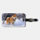 Shiba Inu Laat Het Sneeuw Kerstmis Bagagelabel (Achterkant horizontaal)