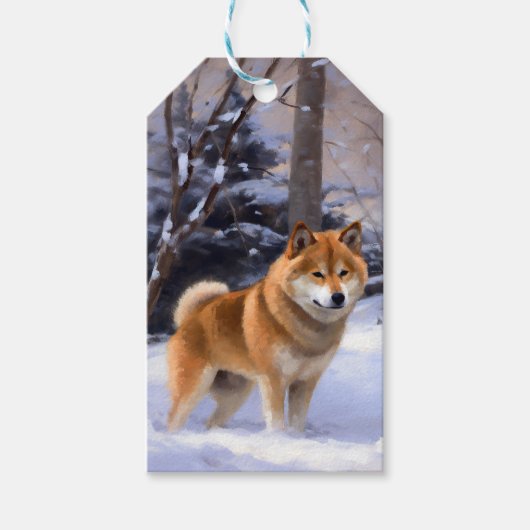 Shiba Inu Laat Het Sneeuw Kerstmis Cadeaulabel (Voorkant)