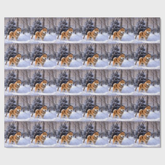 Shiba Inu Laat Het Sneeuw Kerstmis Cadeaupapier (Vlak)