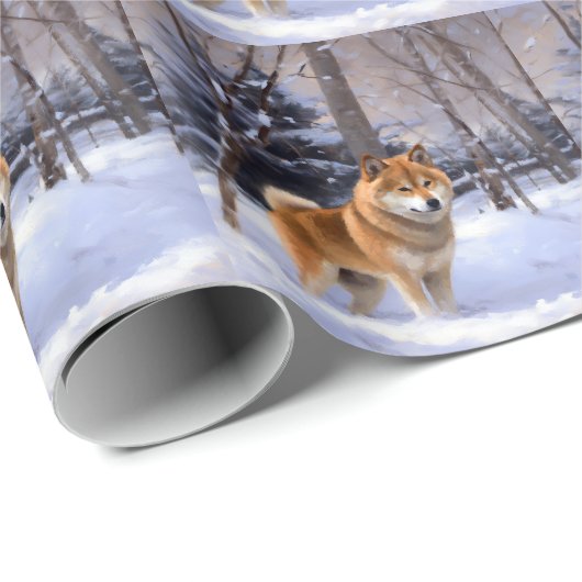 Shiba Inu Laat Het Sneeuw Kerstmis Cadeaupapier (Rol Hoek)