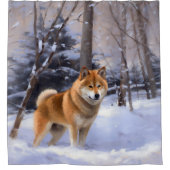 Shiba Inu Laat Het Sneeuw Kerstmis Douchegordijn (Voorkant)