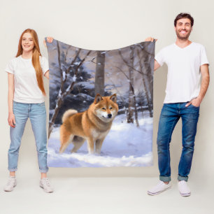 Shiba Inu Laat Het Sneeuw Kerstmis Fleece Deken