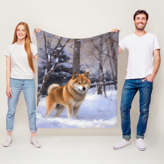 Shiba Inu Laat Het Sneeuw Kerstmis Fleece Deken (In situ)