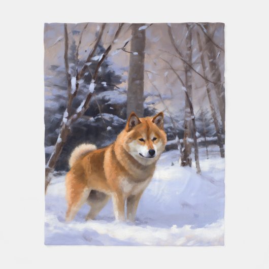 Shiba Inu Laat Het Sneeuw Kerstmis Fleece Deken (Voorkant)