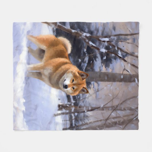 Shiba Inu Laat Het Sneeuw Kerstmis Fleece Deken (Voorkant (Horizontaal))