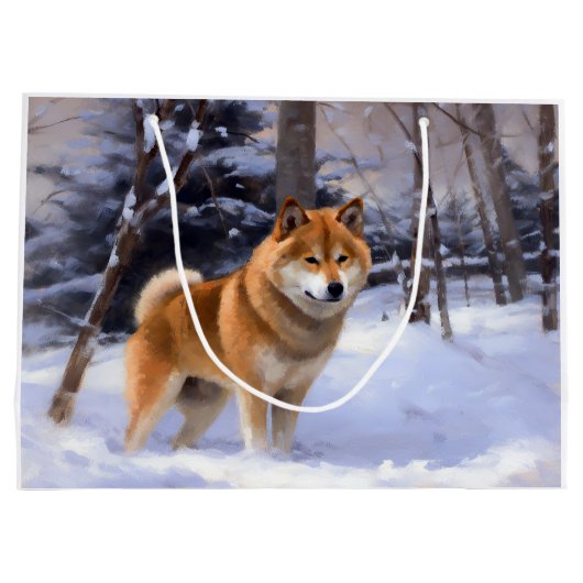 Shiba Inu Laat Het Sneeuw Kerstmis Groot Cadeauzakje (Achterkant)
