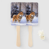 Shiba Inu Laat Het Sneeuw Kerstmis Handwaaier (Voorkant en achterkant)