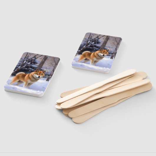 Shiba Inu Laat Het Sneeuw Kerstmis Handwaaier (Niet-gemonteerd)