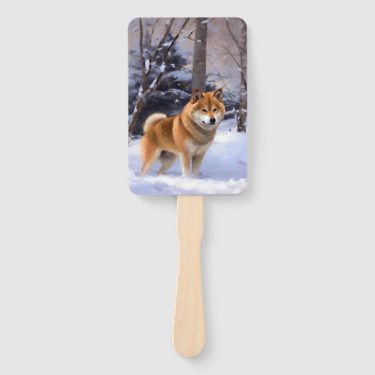 Shiba Inu Laat Het Sneeuw Kerstmis Handwaaier (Voorkant)