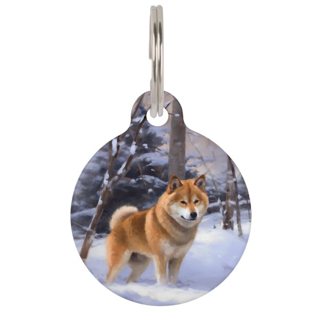 Shiba Inu Laat Het Sneeuw Kerstmis Huisdierpenning