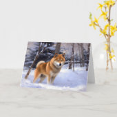 Shiba Inu Laat Het Sneeuw Kerstmis Kaart (Gele Bloem)
